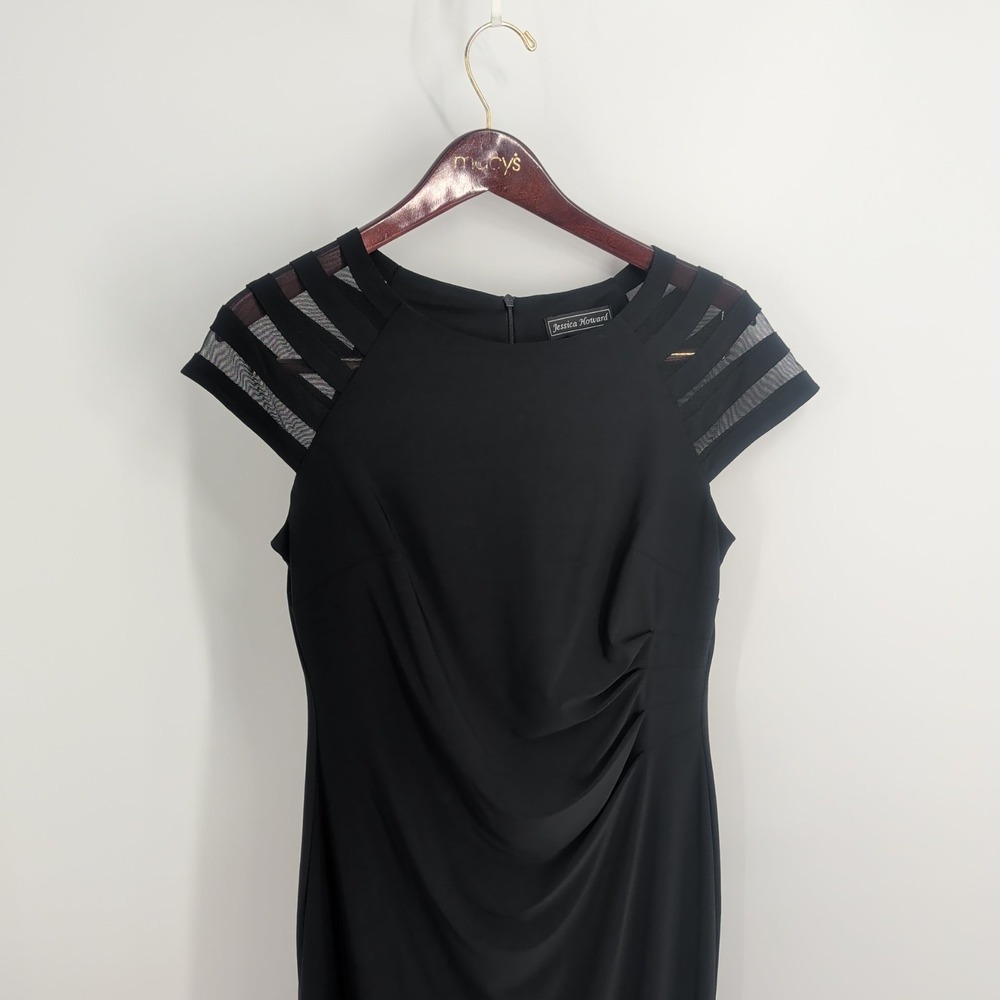 Jessica Howard Short Sleeve Boat‎ Neck Sheath Short Dress Black Petite Size 10P